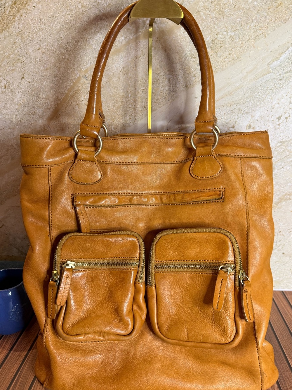 J.Crew Vintage 2010 Cognac Leather Large Utility Tote Bag 26082